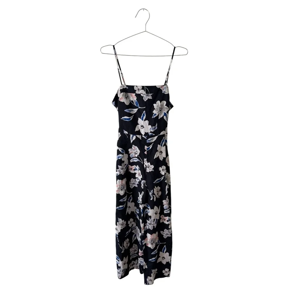 Banana Republic Floral Linen‎ Cotton Wide Leg Strappy Jumpsuit Navy Womens 4